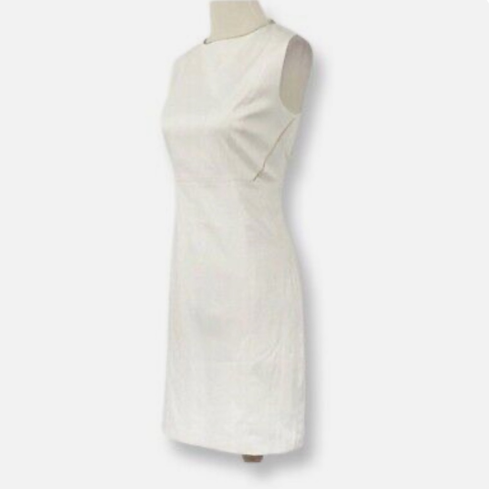 T Tahari Sleeveless White Sheath with Gold Piping & Exposed Zipper